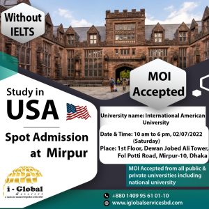 Spot admission at International American University, USA  successfully done by i-Global Services at Mirpur Office.